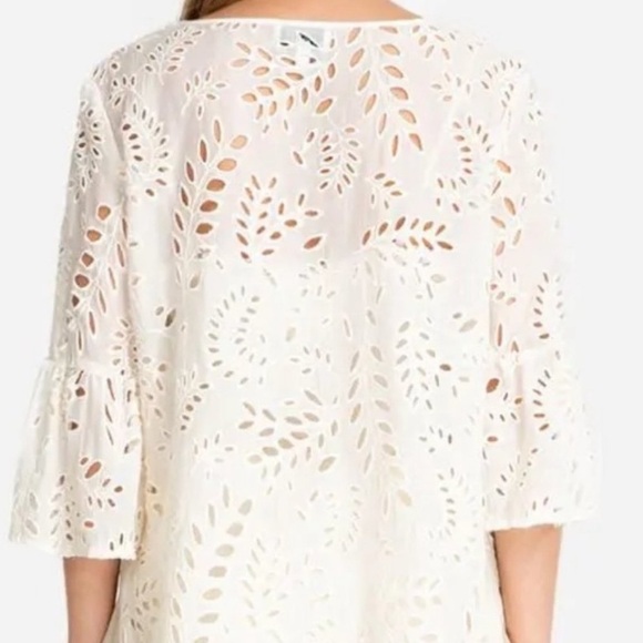 Johnny Was Jade Bianka Cream Lace Eyelet Blouse Silk Cotton Blend XS - Picture 2 of 7